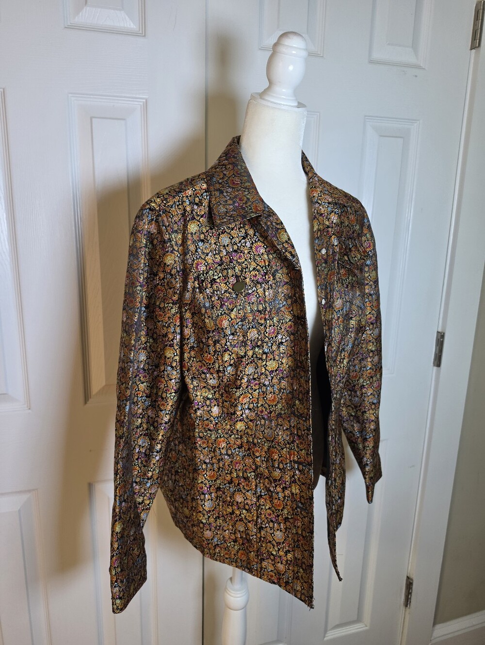 Coldwater Creek Womens Floral Metallic Brocade Button Down Shacket